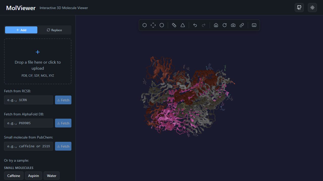 SARS-CoV-2 spike glycoprotein (6VXX) loaded from mmCIF, colored by chain