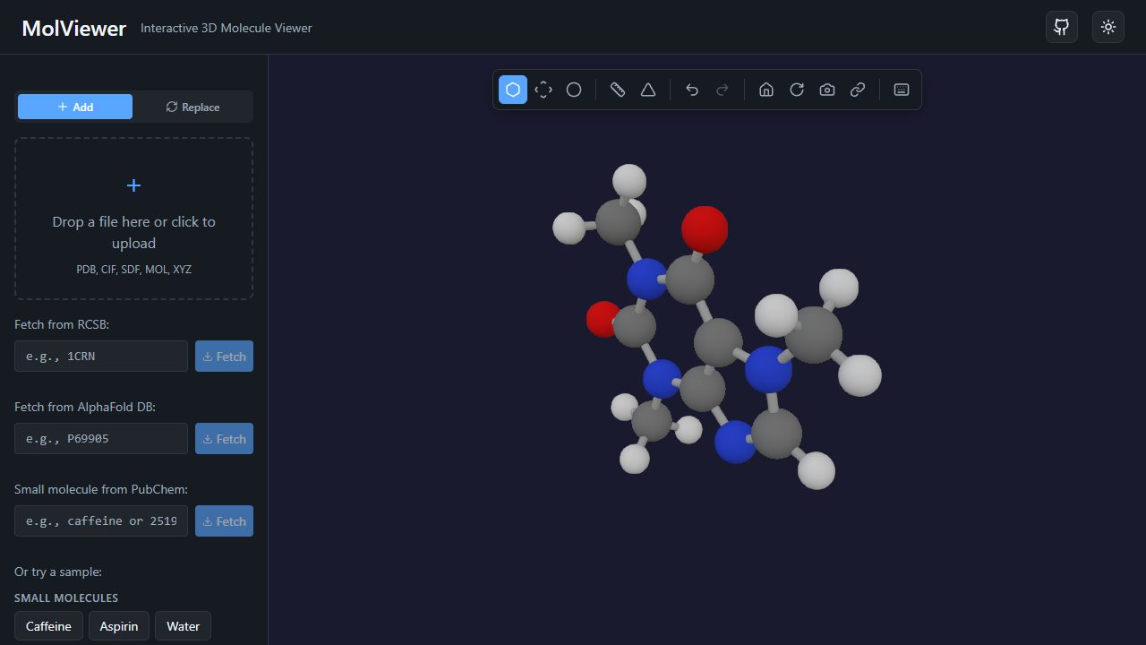 Caffeine in 3D with CPK colors